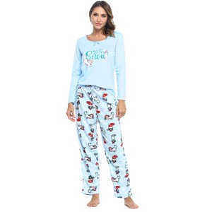 Casual Nights Women's Jersey Knit Long-Sleeve Top and Mircro Fleece Bottom Pajama Set - 1 of 4