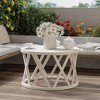 JIONJOY X-Leg Round Coffee Table with Distressed Wood Top - White - 3 of 4