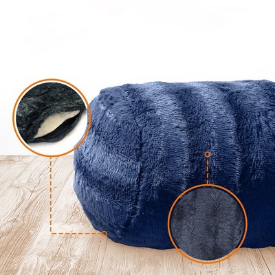 Blue Faux Fur Decorative Bolster Pillow Set of 2