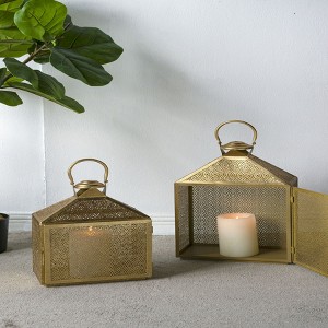 AZL1 Life Concept Decorative Lantern Set of 2 with Intricate Perforated Design Easy Setup for Tabletop Dresser Sideboard, Gold, 13.6"*8.5"*20.5" - 1 of 4