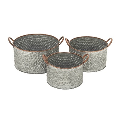 Set of 3 Farmhouse Iron Planters with Handle Gray - Olivia & May