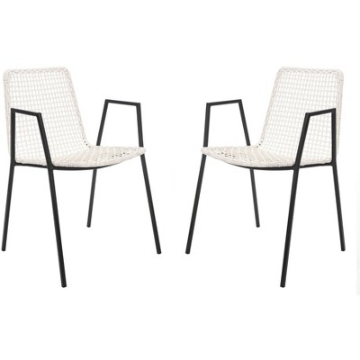 Wynona Woven Leather Dining Chair (Set of 2) - DCH4001 - White/Black - Safavieh