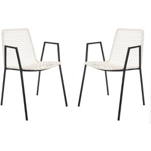 Wynona Woven Leather Dining Chair (Set of 2) - DCH4001 - White/Black - Safavieh - 1 of 4