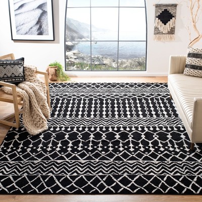 Hand-knotted Black and Ivory Square Synthetic Area Rug, 8'x8'