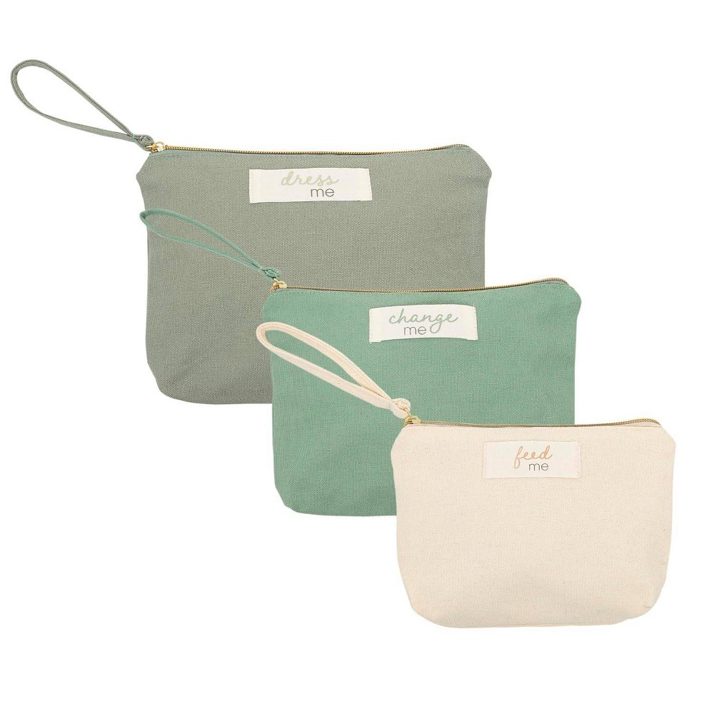 Pearhead Recycled Cotton Canva Pouch Set - Feed Me - Change Me - Dre Me - 3pc