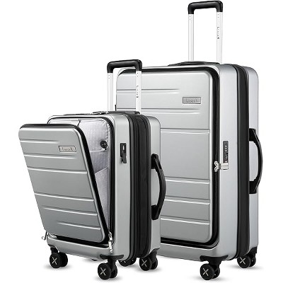 LUGGEX Luggage Sets 2 Pieces, Expandable 20 Inch Carry On Luggage and 28 Inch Checked Suitcase with Front Opening, Set of 2 (20/28), Silver Grey