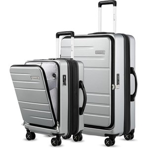 LUGGEX Luggage Sets 2 Pieces, Expandable 20 Inch Carry On Luggage and 28 Inch Checked Suitcase with Front Opening, Set of 2 (20/28), Silver Grey - 1 of 4