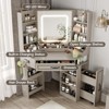 Corner Makeup Vanity Desk with HD LED Mirror, Lots of Storage Shelves, 3 Lighting Modes, Grey - 3 of 4