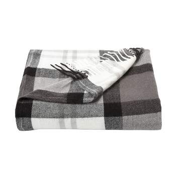Hastings Home Soft Plaid Oversized 60" x 70" Throw Blanket - Gray and White