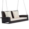 2-Person Patio Wicker Porch Swing with Chains, Cushion and Pillow, Rattan Hanging Bench for Garden/Backyard/Pond 4A - ModernLuxe - 4 of 4