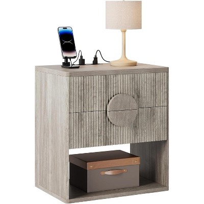 Large Fluted Nightstand with Drawers, 22.7" Wide Modern Bedside Table for Bedroom, Living Room and Offices, Farmhouse Bed Side Tables, Easy Assembly