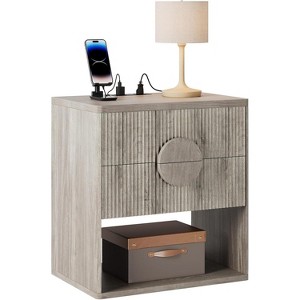 Large Fluted Nightstand with Drawers, 22.7" Wide Modern Bedside Table for Bedroom, Living Room and Offices, Farmhouse Bed Side Tables, Easy Assembly - 1 of 4