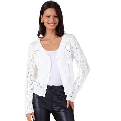 INSPIRE CHIC Women's Long Sleeve Button Down Knit Hollow Out V Neck Cropped Cardigans