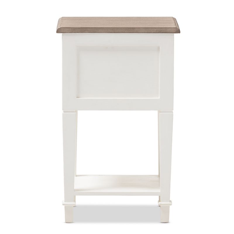 Dauphine 2 Drawer Provincial Style Oak and  Distressed Finish Wood Nightstand White - Baxton Studio, 6 of 10