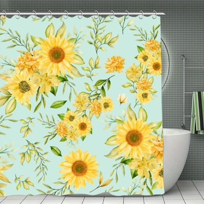 Sunflower Pattern Waterproof Shower Curtain, Polyester Bath Curtain with Privacy, Durable & Machine Washable 70.8x70.8 Inch