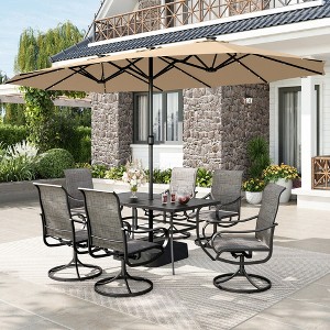 Captiva Designs 8pc Patio Dining Set with Rectangular steel table & Padded Sling Swivel Chairs & Market Umbrella - 1 of 4