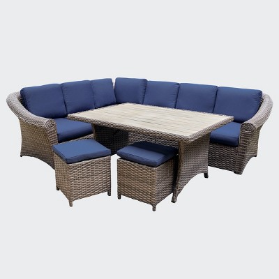 Leisure Made Walton 7pc Wicker Sectional in Navy Fabric