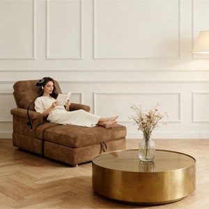 66.5"/74" Oversized Chaise Lounge Indoor Upholstered Deep Seat Reading Chair Phone Holder USB Living Room Apartment Bedroom - 1 of 4