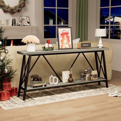 CENGHU Modern 70.9" Extra Long Console Table, Sofa Table with 2 Tier Storage Shelves, End Side Table for Hallway, Entryway, Living Room, Foyers