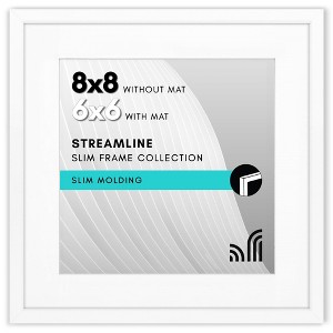 Americanflat 8x8 Picture Frame - Use as 6x6 Frame with Mat or Display 8x8 Photo Without Mat - Streamline Collection - White - 1 of 1