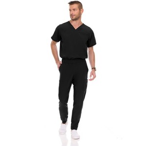 Medichic Men Scrubs Set - Stretch V-Neck Scrub Top with 7-Pocket Pants Workwear - 1 of 4