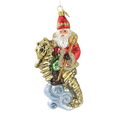 Huras 7.5" Wave Rider Ornament Seahorse Santa Neptune  -  Tree Ornaments