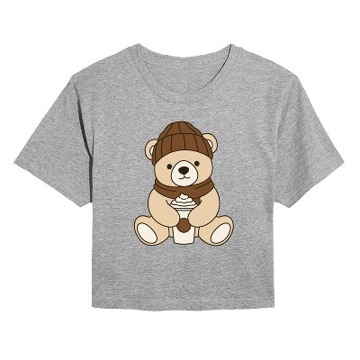 Women's - Instant Message - Coffee Bear Cropped Graphic T-Shirt