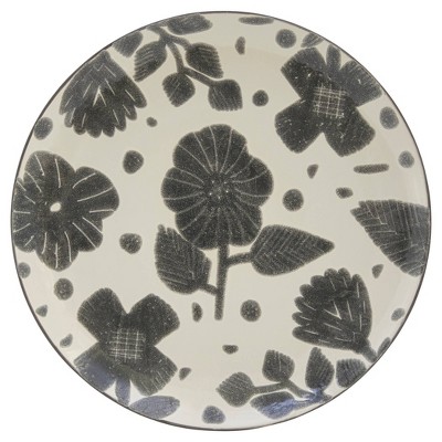 Gray and White Floral Ceramic Dinnerware Set, Service for 4