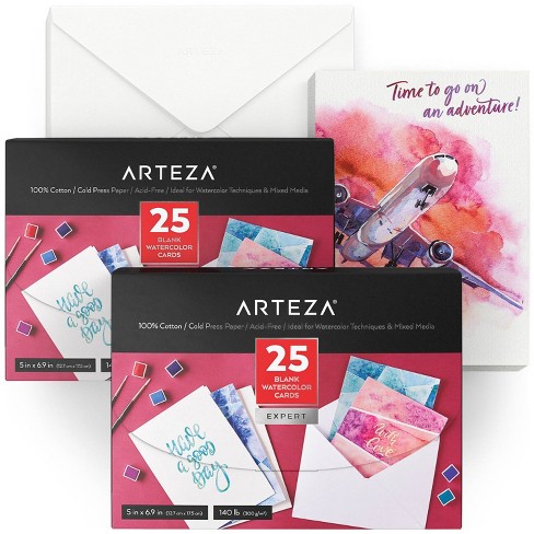 Arteza 25 Blank Watercolor Cards & Envelopes For Diy, 5x6.875 - 2 Pack :  Target