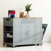 Fluted Kitchen Island Cart Cabinet, USB & Type-C Ports, 3 Drawers, Rubber Wood Top, Rolling Storage Cabinet,Kitchen and Dining Cabinets - 4 of 4