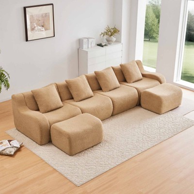 Aukfa Modular Teddy Fabric Sofa,Convertible Modular Sectional Sofa Set , 4-Seats with 1/2 Ottoman Soft Boneless Design for Living Room