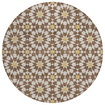 Chocolate Ivory And Gold Floral Medallion Washable Indoor Outdoor Area Rug