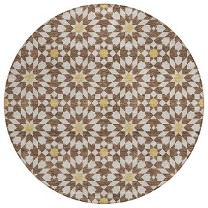 Chocolate Ivory And Gold Floral Medallion Washable Indoor Outdoor Area Rug - 1 of 4