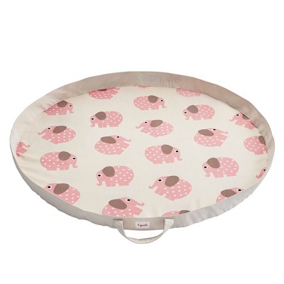3 Sprouts Childrens Convertible Toy Storage Bag and Portable Round Tummy Time Play Mat with Handles, Pink Elephant Print