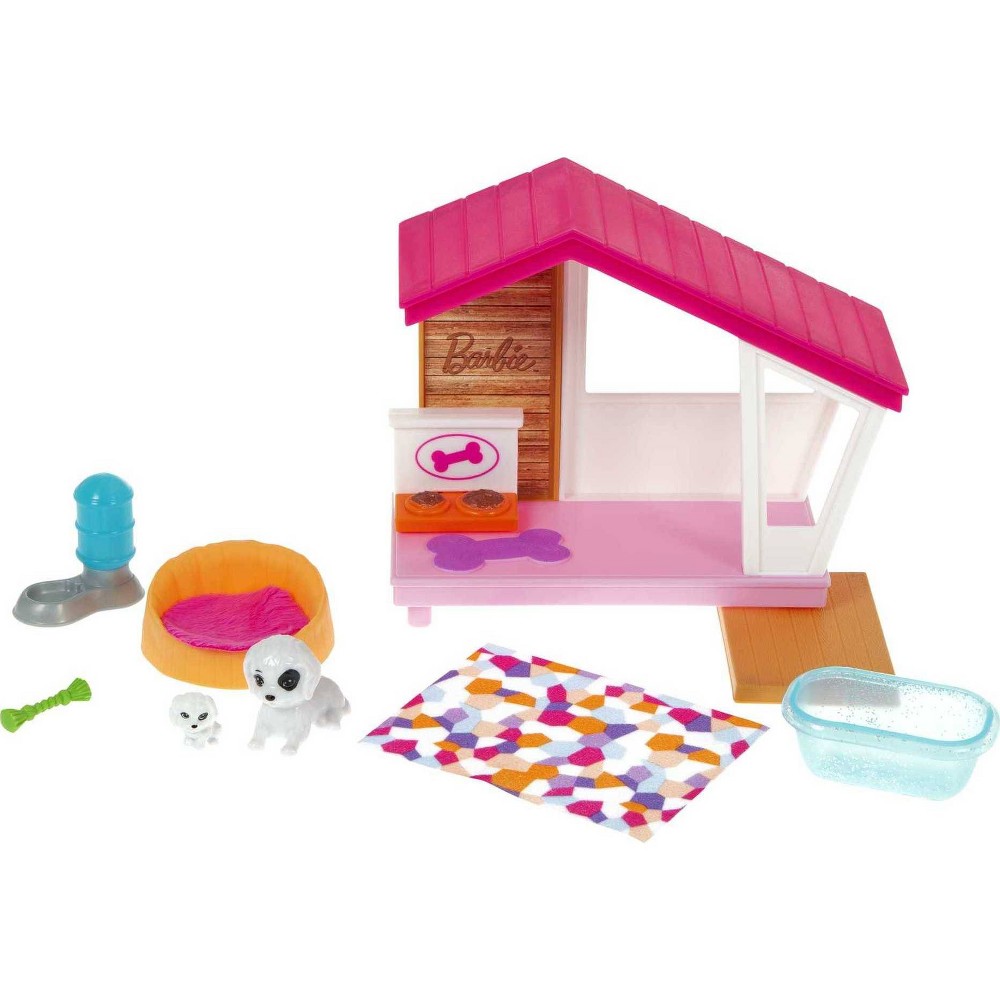 Barbie Mini Playset with 2 Pet Puppies  Doghouse and Pet Accessories  Gift for 3 to 7 Year Olds