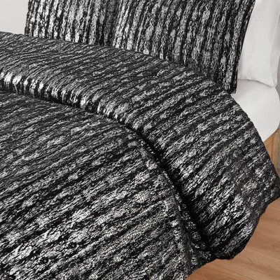 Naomi Black and Silver Faux Fur Full/Queen Duvet Cover Set