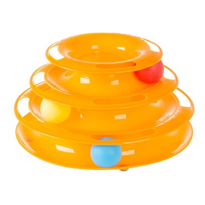 Pet Adobe Ball Track Tower 3-Level Cat Toy for Cats and Kittens – Orange
