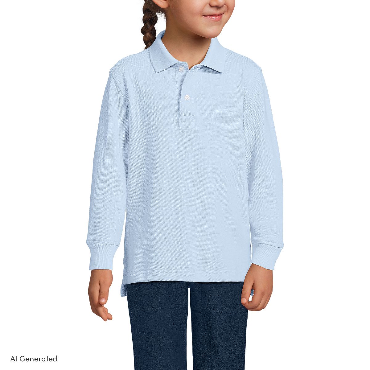 Lands' End School Uniform Kids Long Sleeve Mesh Polo Shirt - thumbnail 6