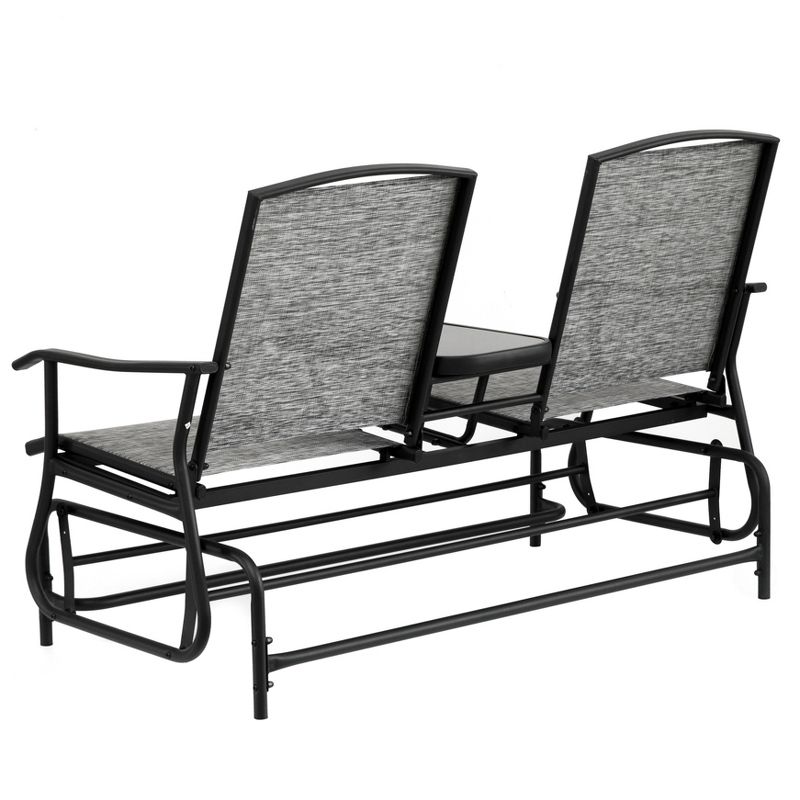 Gardenised Two Person Outdoor Double Swing Glider Chair Set with Center Tempered Glass Table, Loveseat Lawn Rocker Bench, 5 of 11