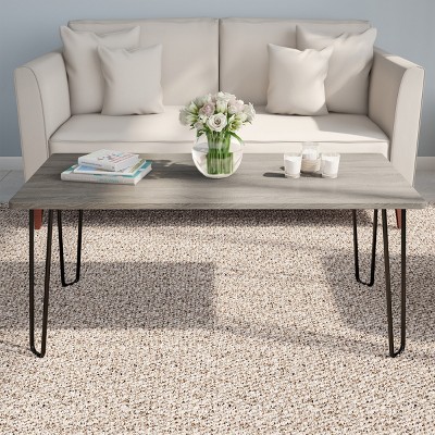 Hastings Home Coffee Table With Steel Hairpin Legs - Woodgrain Look