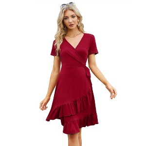 Women's Summer Casual Ruffle Side Split Flowy High Waist Midi Dress with Belt - 1 of 1