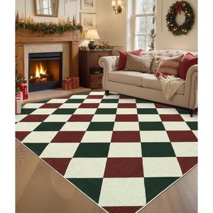 Coucheta Washable Checkered Area Rug, Non-Slip & Stain Resistant, Modern Geometric Plaid Carpet for Bedroom, Living Room, Hallway, Dining & Nursery - 1 of 4