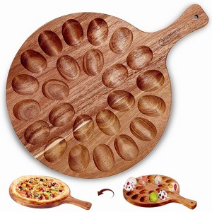 Acacia Wood Deviled Egg Platter, 24-Hole Round Tray & Charcuterie Board for Easter Serving - 1 of 4