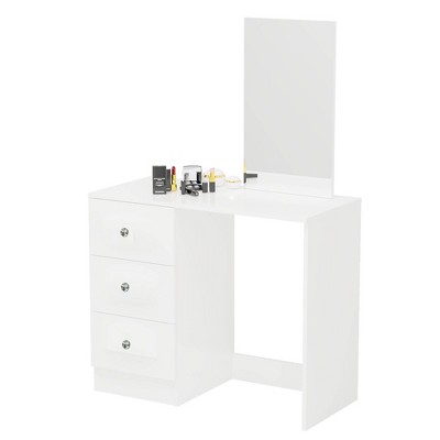 Aditi Makeup Vanity White - Boahaus: Elegant Desk with 3 Drawers & Unlit Mirror