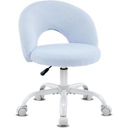 VINGLI 360¡ãSwivel Small Vanity Chair with Wheels for Girls, Cute Adjustable Height Armless Office Desk Chair for Small Space, Blue