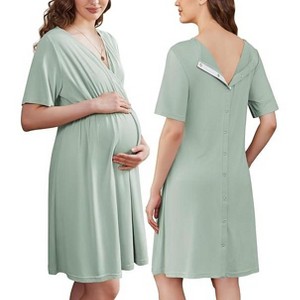 Ekouaer Labor and Delivery Gown for Hospital Short Sleeve Maternity Nursing Dress Nightgown with Button - 1 of 4