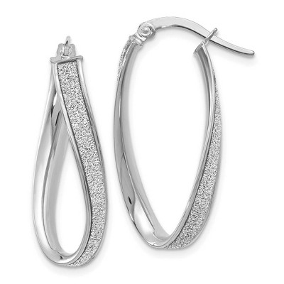 Black Bow Jewelry 3.75mm Glitter Infused Oval Twist Hoops in 14k White Gold, 28mm