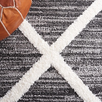 Black and Ivory Square Synthetic Diamond Shag Area Rug
