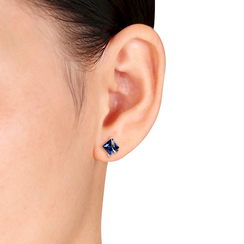 2.68 CT. T.W. Square Simulated Sapphire Stud Earrings in Sterling Silver - Gold/White, 3 of 5