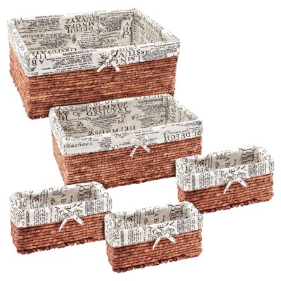 Toys Beiger Storage Containers 1 Large Juvale Magazines Storage Basket Books 4-Piece Nesting Baskets 3 Small Wicker Corn Rope Decorative Organizing Baskets for Shelves Storage Bins Set